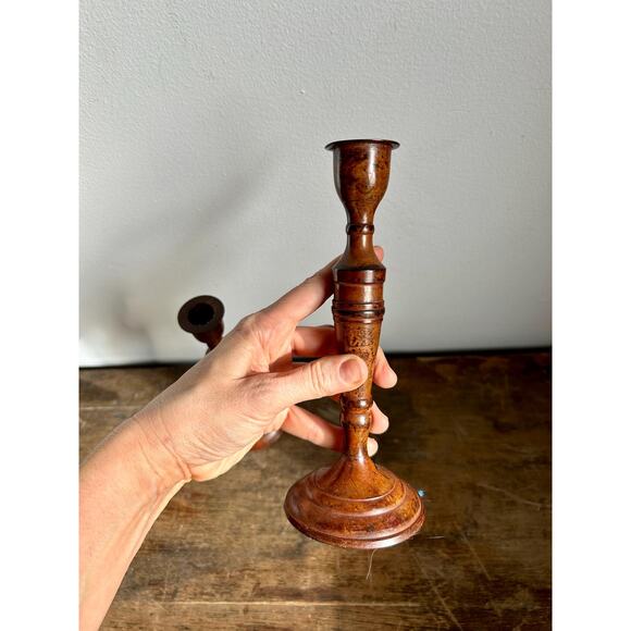 Vintage Pair of Brass Candlesticks with Patina | Vintage Home Decor - Picture 6 of 7